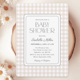 Classic Beige Gingham Gender Neutral Baby Shower Invitation