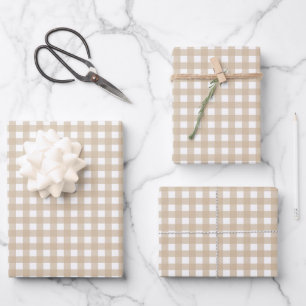 Classic Beige Gingham Plaid Wrapping Paper Sheet