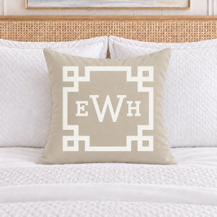 Classic Beige Greek Key Monogram Initial Cushion
