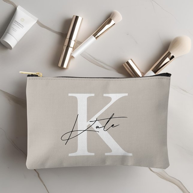 Classic Beige Monogram Bridesmaid Gift Accessory Pouch (Creator Uploaded)