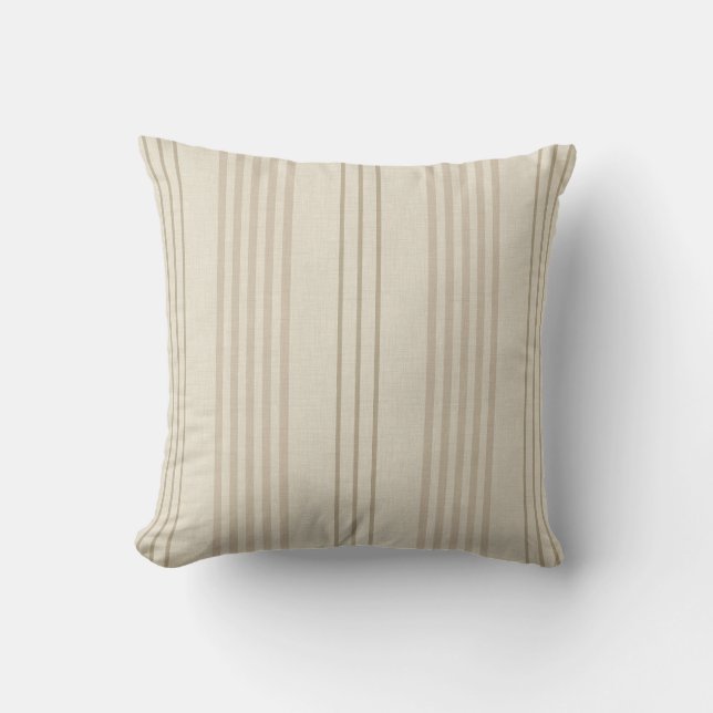 Classic Beige Neutral Ticking Stripe Pattern Cushion (Front)