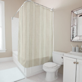 Classic Beige Neutral Ticking Stripe Pattern Shower Curtain