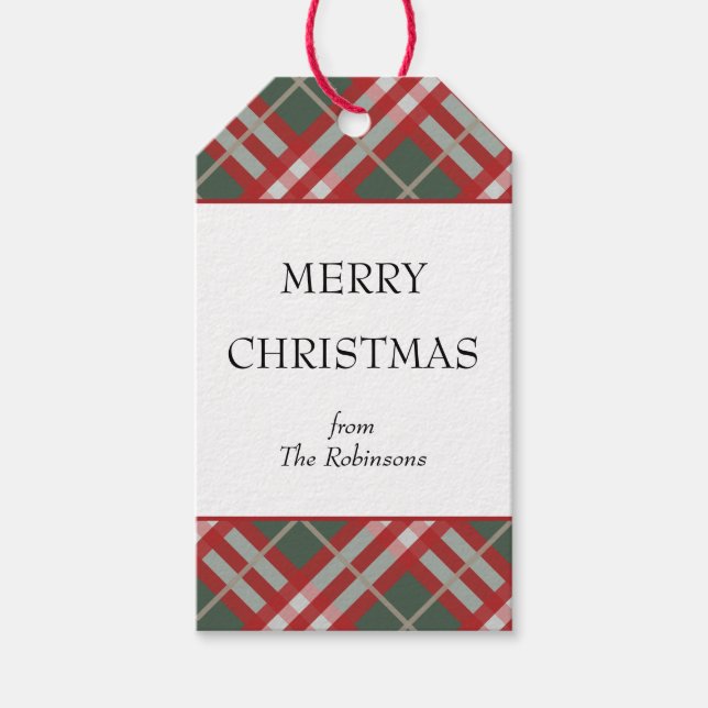 Classic Beige Red Tartan Plaid Christmas Gift Tag (Front)