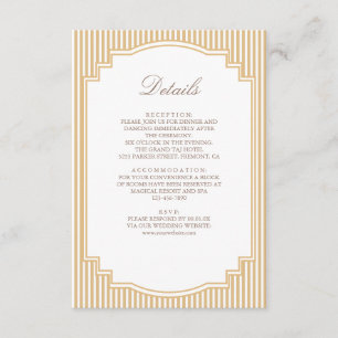 Classic Beige Tan Striped Wedding Details Enclosure Card