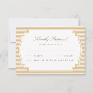 Classic Beige Tan Striped Wedding RSVP Card