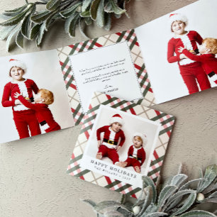 Classic Beige Tartan Plaid Christmas Tri-Fold Holi