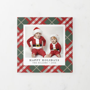 Classic Beige Tartan Plaid Christmas Tri-Fold Holiday Card