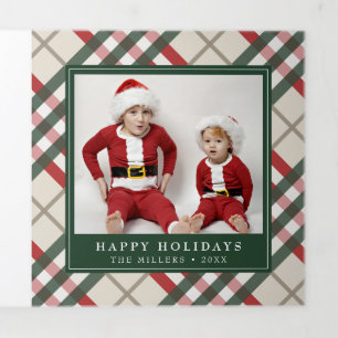 Classic Beige Tartan Plaid Christmas Tri-Fold Holiday Card