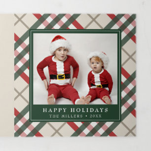 Classic Beige Tartan Plaid Christmas Tri-Fold Holiday Card