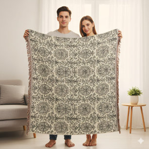 classic beige vintage nautical compass ornamental throw blanket