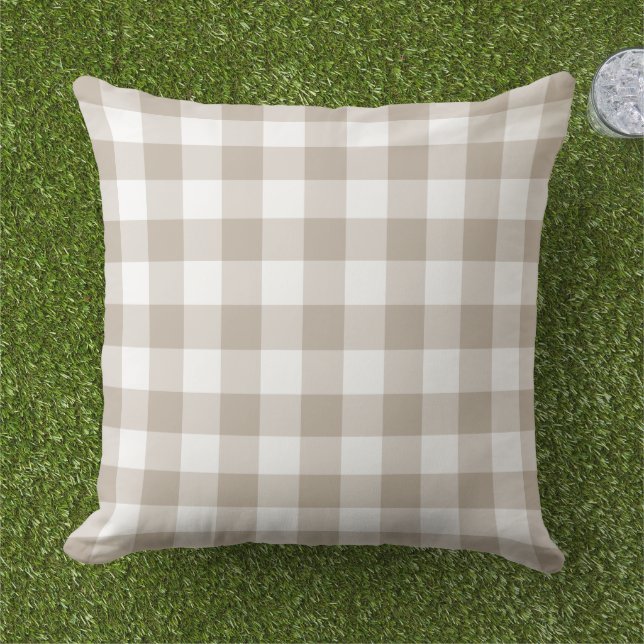 Classic Beige White Gingham Plaid Check Cushion (Grass)