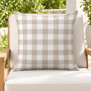 Classic Beige White Gingham Plaid Check Cushion