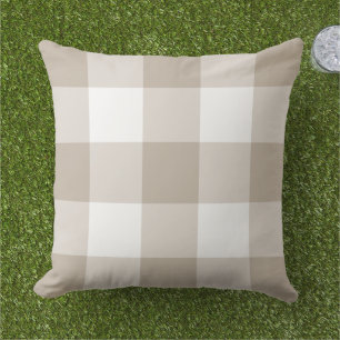 Classic Beige White Large Gingham Check Cushion