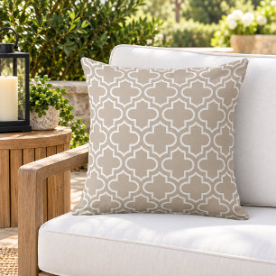 Classic Beige White Quatrefoil Trellis Cushion