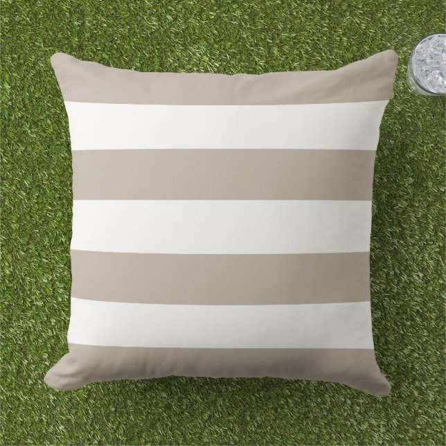 Classic Beige White Wide Horizontal Stripe Cushion (Grass)
