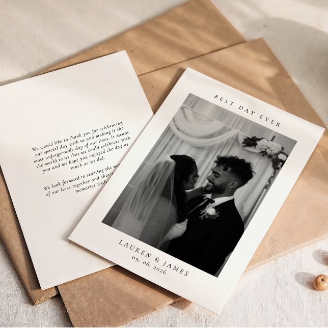 Classic Best Day Ever Wedding Photo Thank You Card (Creator Uploaded)