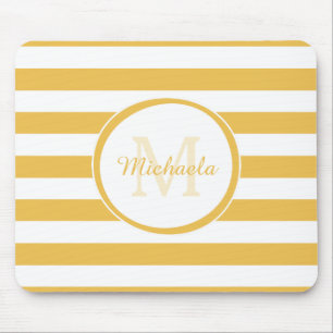 Classic Big Stripes Rich Yellow Monogrammed Name Mouse Pad