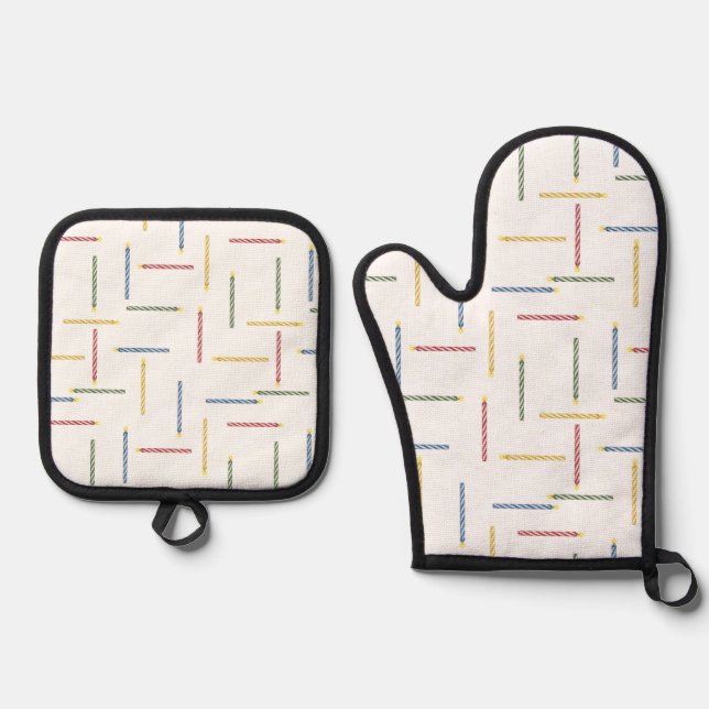 Classic Birthday Candles - White Oven Mitt & Pot Holder Set (Front)