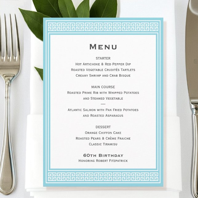 Classic Birthday Party Blue Dinner Flat Menu (Creator Uploaded)