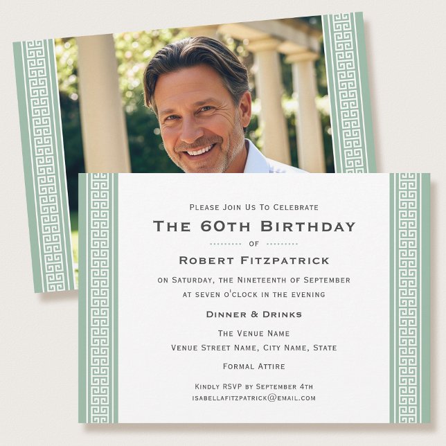 Classic Birthday Party Custom Age Photo Green Invitation (Creator Uploaded)