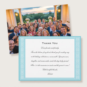 Classic Birthday Party Photo Blue Flat Thank You Card