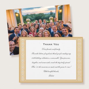 Classic Birthday Party Photo Gold Flat Thank You Card