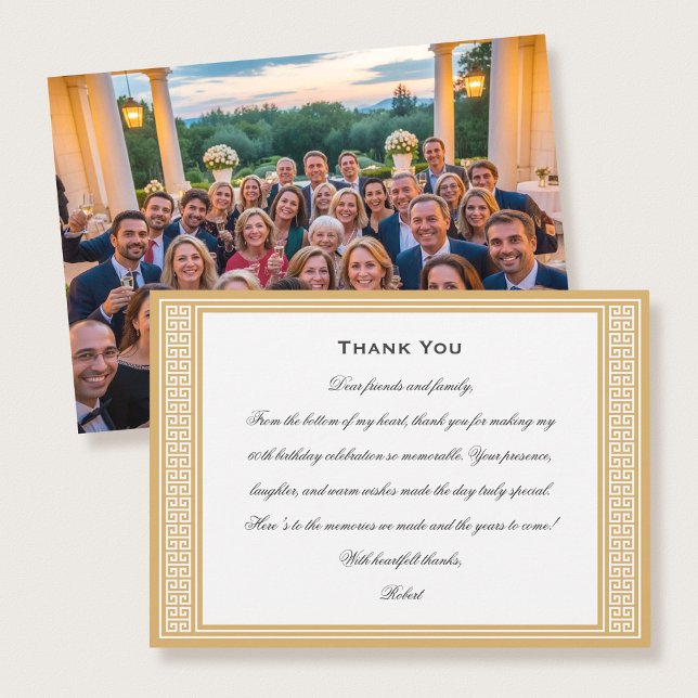 Classic Birthday Party Photo Gold Flat Thank You Card (Creator Uploaded)