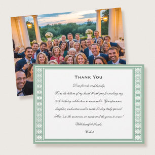 Classic Birthday Party Photo Green Flat Thank You Card