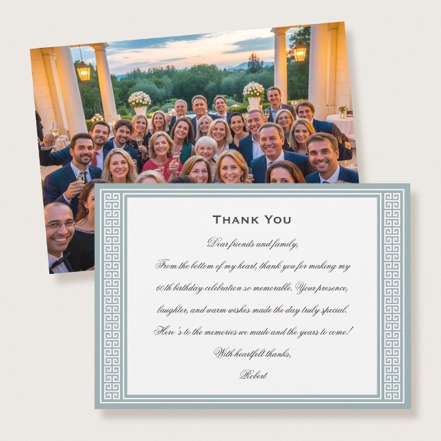 Classic Birthday Party Photo Grey Flat Thank You Card (Creator Uploaded)