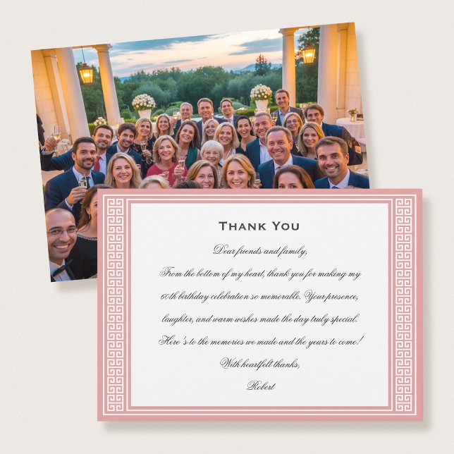 Classic Birthday Party Photo Pink Flat Thank You Card (Creator Uploaded)