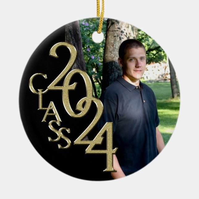 Classic Black 2024 Graduate Photo Ceramic Ornament (Front)