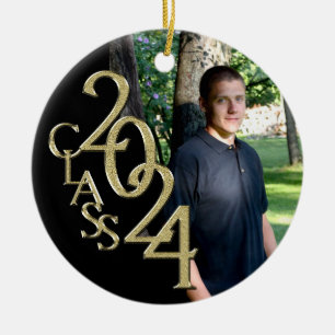 Classic Black 2024 Graduate Photo Ceramic Tree Decoration