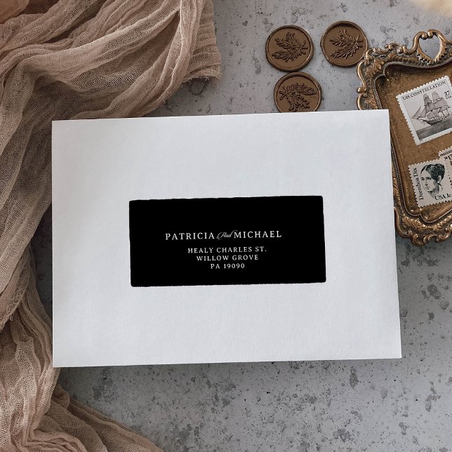 Classic Black and Black Calligraphy Wedding Return Label (Creator Uploaded)