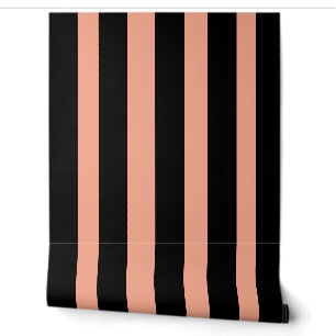 Classic Black and Coral Elegant Broad Stripes Wallpaper