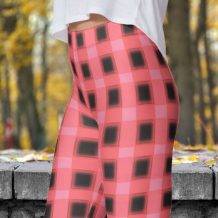 Classic Black and Flamingo Pink Check Pattern Leggings