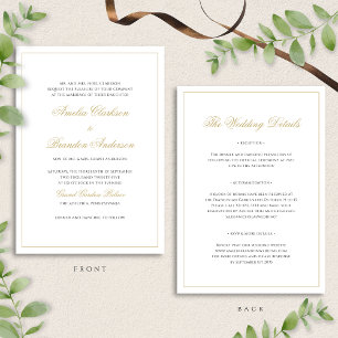 Classic Black and Gold Border Wedding Details & Invitation