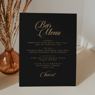 Classic Black and Gold Calligraphy Wedding Bar Pedestal Sign