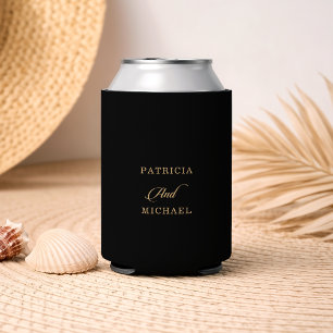 Classic Black and Gold Calligraphy Wedding Can Cooler