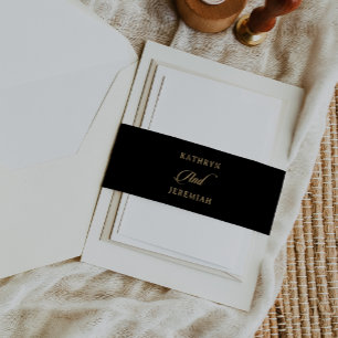 Classic Black and Gold Calligraphy Wedding Invitation Belly Band