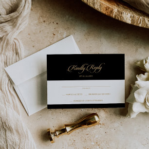 Classic Black and Gold Calligraphy Wedding RSVP Card