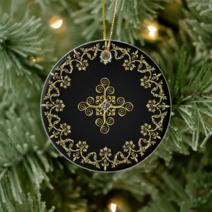 Classic Black and Gold Ceramic Ornament