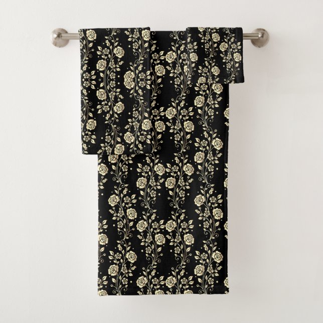 Classic black and gold floral bath towel set (Insitu)
