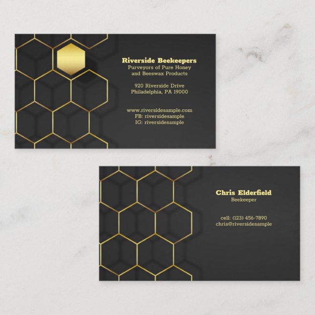 Classic Black and Gold Honeycomb Business Card (Front/Back)