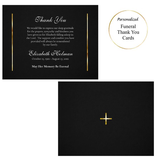 Classic Black and Gold Orthodox Funeral Thank You Card (Creator Uploaded)