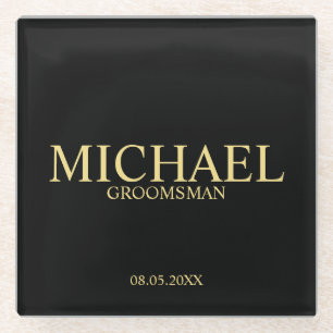 Classic Black and Gold Personalised Groomsmen Glass Coaster