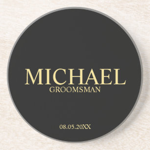 Classic Black and Gold Personalized Groomsmen Coaster