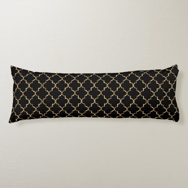 Classic Black and Gold Quatrefoil Pattern Body Cushion (Front)