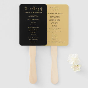 Classic Black and Gold Script Wedding Program Hand Fan