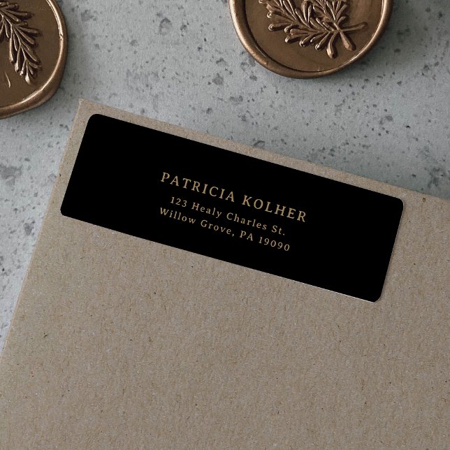 Classic Black and Gold Wedding Address Return  Label (Creator Uploaded)