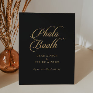 Classic Black and Gold Wedding Photo Booth Pedestal Sign